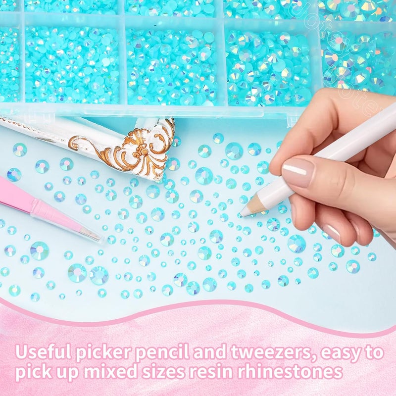 Uotey 16000 Pcs Resin Rhinestones for Crafting, Flatback Blue Gems Jelly Rhinestones, Mixed Sizes Blue Bedazzling Crystal with Pickup Tool for DIY Crafts Clothing Tumblers Mugs Shoes Fabric Nail Art - Image 3